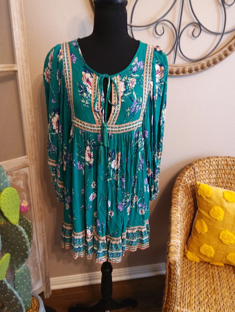 Rachel Zoe Greenl Floral Peasant Tie-Neck Tunic